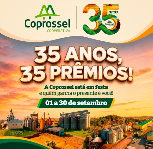 Coprossel celebra 35 anos com campanha especial que vai sortear 35 prêmios